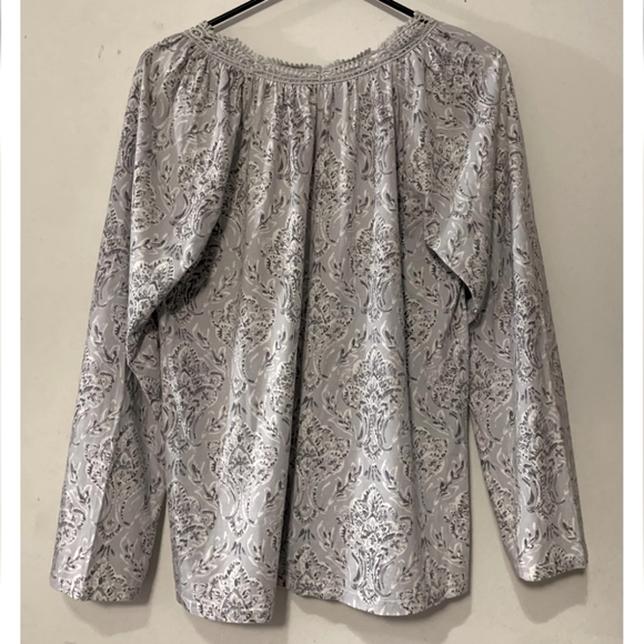 Garnet Hill sz Small Oversized Green Cotton Grey  Floral Cotton/Tencel Tunic - Picture 2 of 6